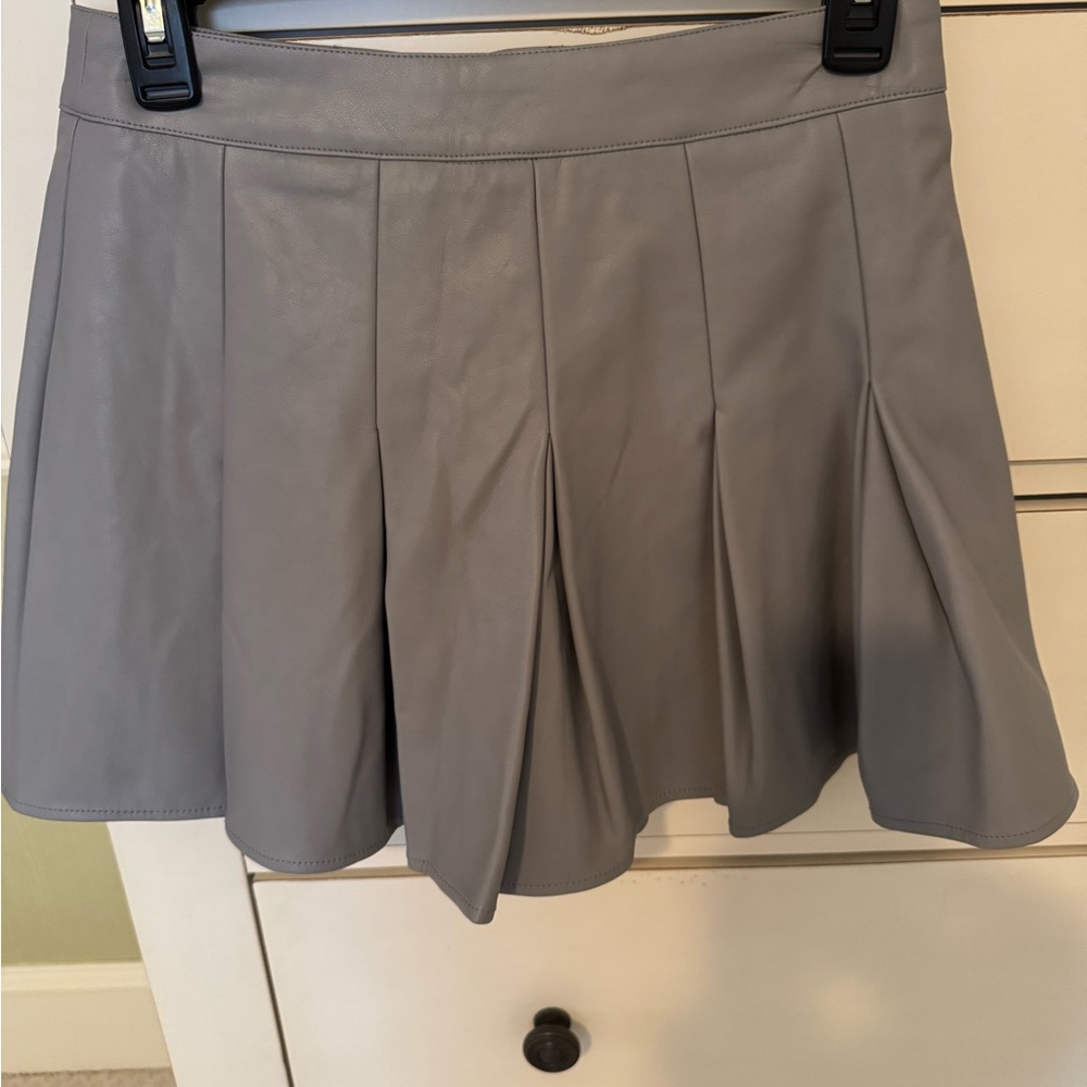 Faux Leather Gray Pleated Mini Skort